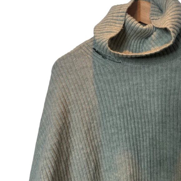 H&M XXL Ribbed Turtleneck Sweater with Distressed Neckline – Sage Green Oversize - Picture 3 of 3